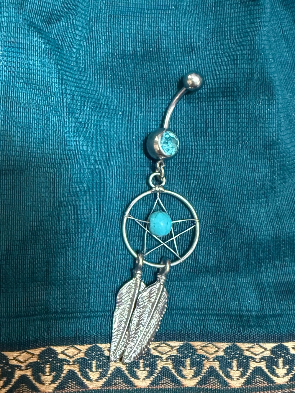 Turquoise Dreamcatcher Navel Ring Belly Button Jewelry